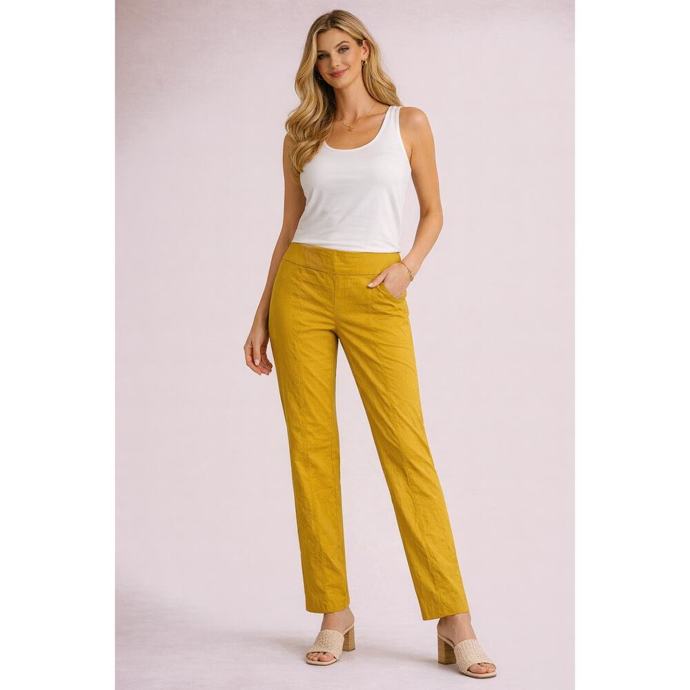 Zac and Rachel Yellow Pull On Pants Womens Size 8 Stretch Straight Leg